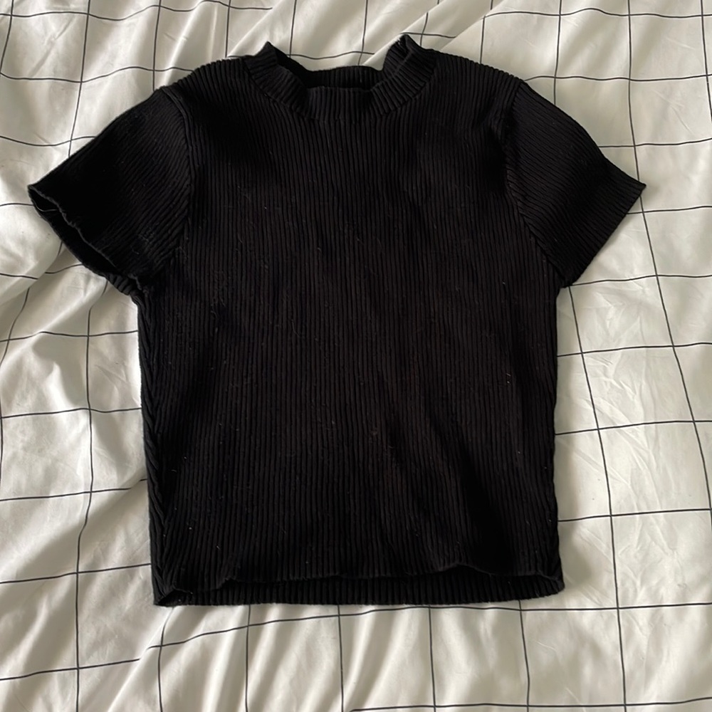 Cropped black Knitted tee, Small, Forever 21